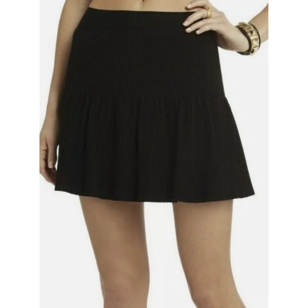 BCBG Max Azaria Valeria Drop Waist Pleated Knit Mini Skirt Sz M/L